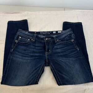 Miss Me Jeans Womens 32 Dark Wash Rhinestone Embellished Flap Pocket Bootcut